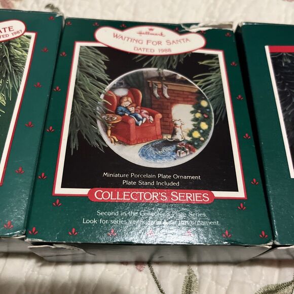 3 Hallmark Ornament Plates 1987-1989 MORNING OF WONDER Waiting FOR SANTA - Picture 3 of 7